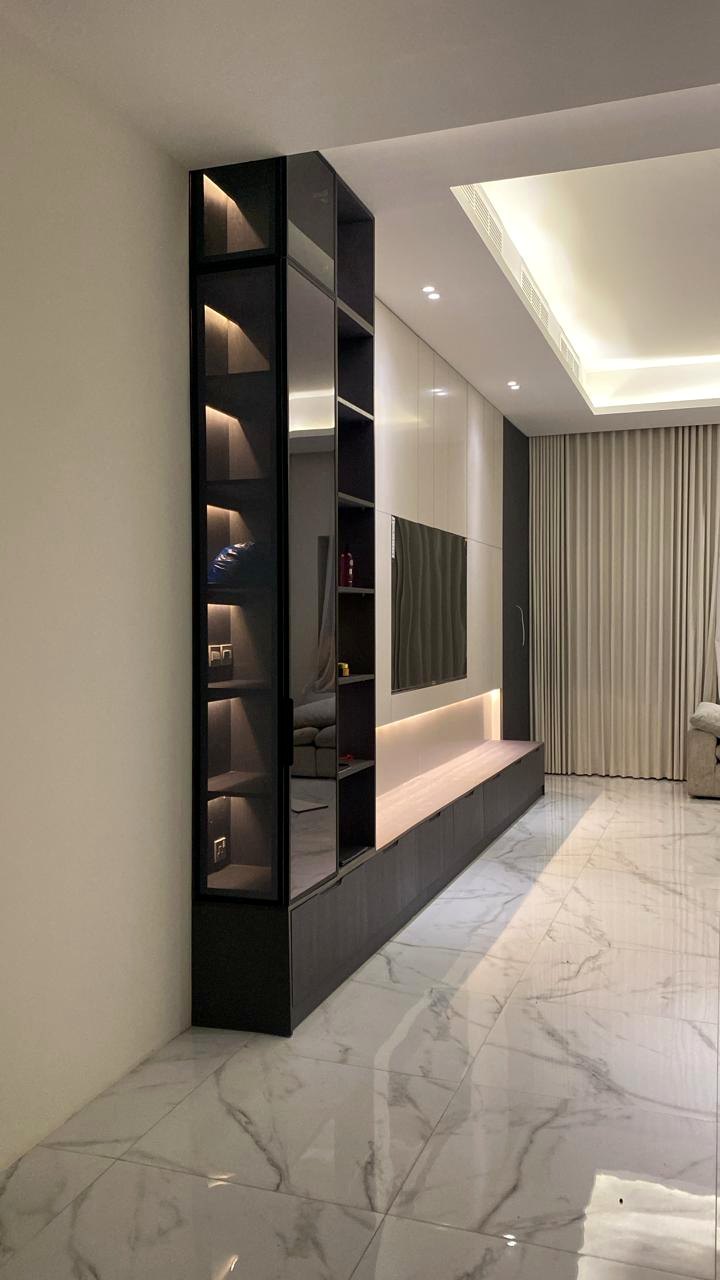Custom TV wall interior detail